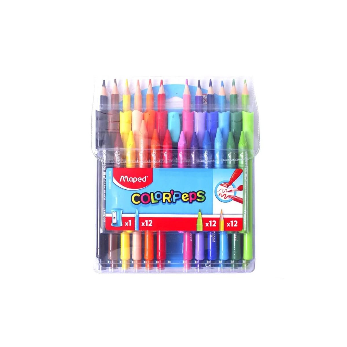 Encontraproduto.com.br - Kit Escolar Colorpeps Giz de Cera + Lápis de Cor + Canetas Hidrográficas + Apontador - MAPED