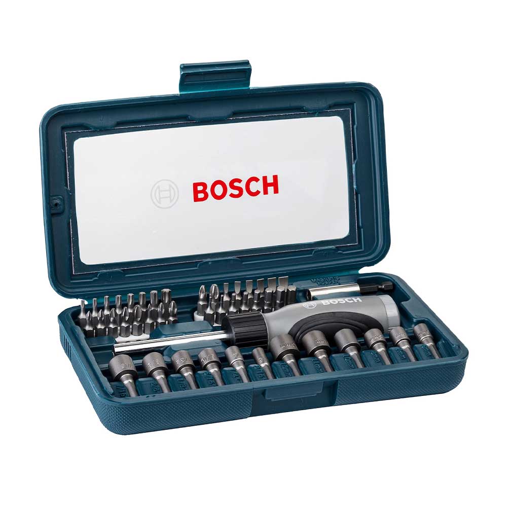 Encontraproduto.com.br - Kit de pontas e soquetes para parafusar com 46 peças Bosch