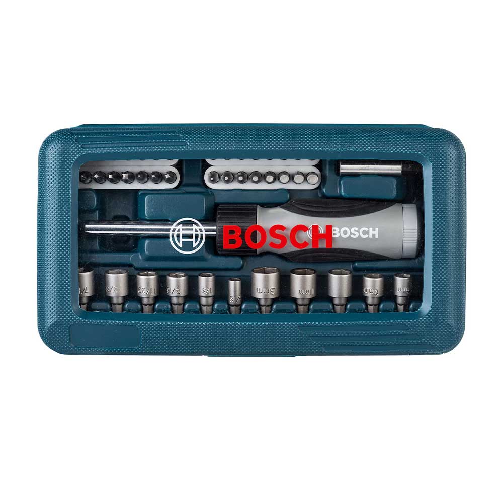 Encontraproduto.com.br - Kit de pontas e soquetes para parafusar com 46 peças Bosch