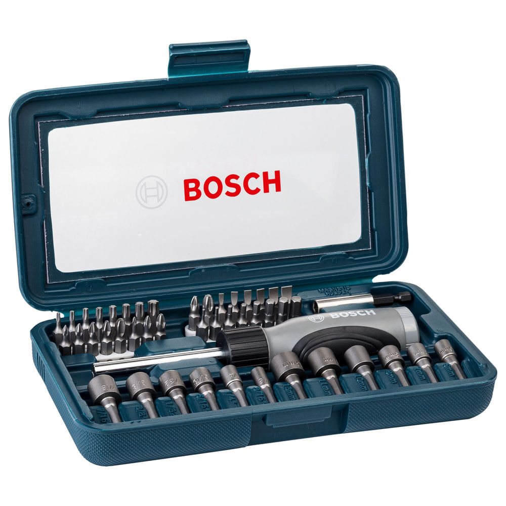 Encontraproduto.com.br - Kit de pontas e soquetes para parafusar com 46 peças Bosch
