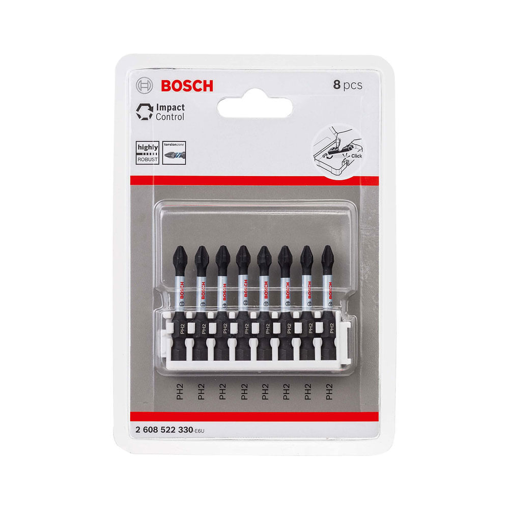 Encontraproduto.com.br - Ponta para parafusar Bosch Phillips PH2 50mm Impact Control com 8 peças