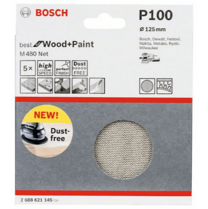 Encontraproduto.com.br - Disco de Lixa Grão 100 Bosch Net 125mm Bosch Pacote com 5 Unidades