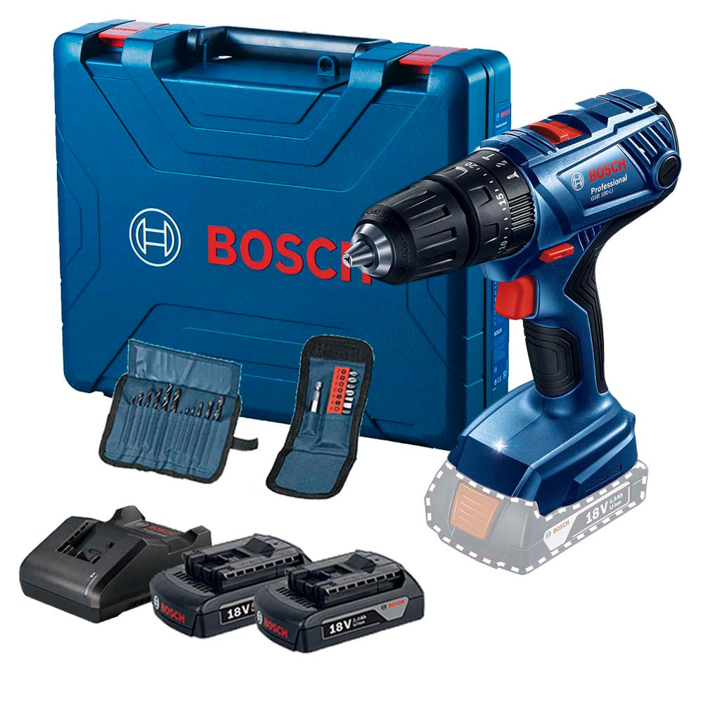 Encontraproduto.com.br - Kit Furadeira Parafusadeira Bosch GSB180-LI + Chave De Impacto Bosch GDX180-LI