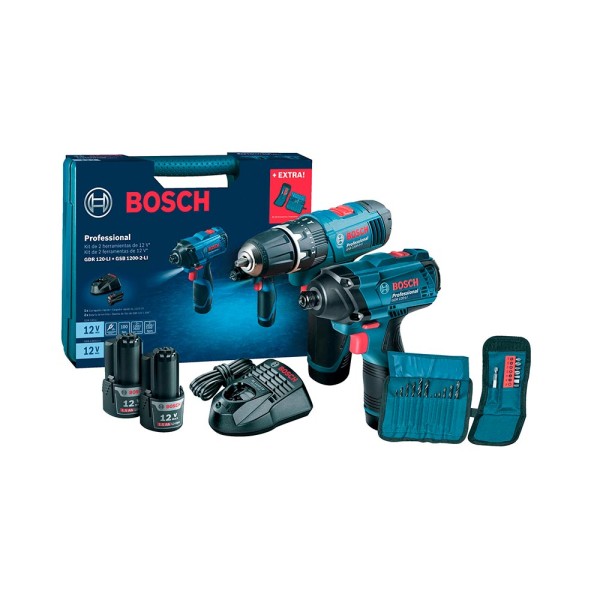 Encontraproduto.com.br - Parafusadeira / Furadeira com Impacto Bosch GSB 120-LI + GDR 120-LI, Funcionamento a Bateria, 06019G81E3-000 Bivolt