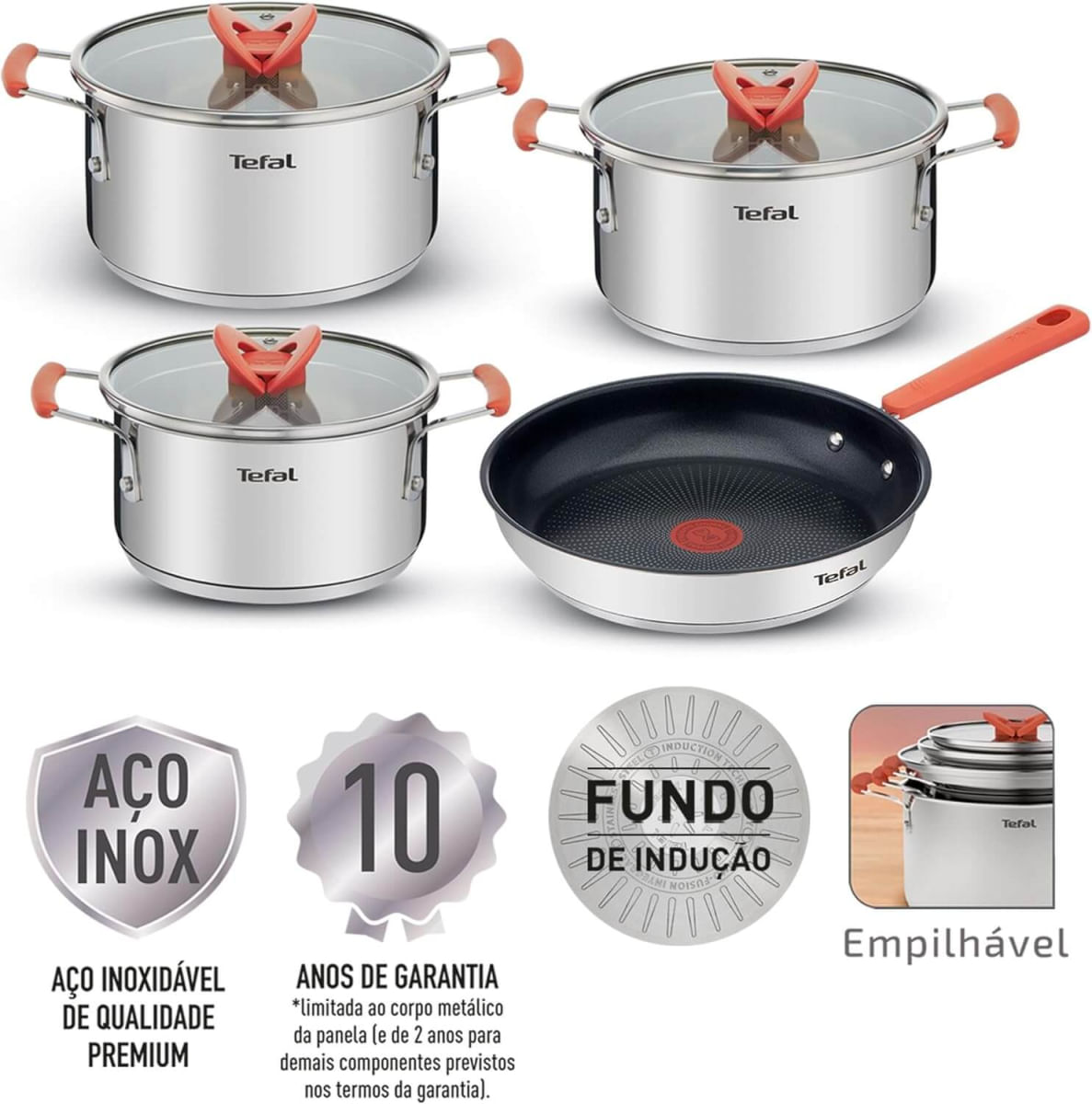 Encontraproduto.com.br - Jogo De Panelas 4 Peças Tefal Opti´space Inox Fundo Triplo