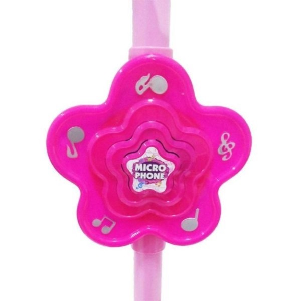 Encontraproduto.com.br - MICROFONE COM PEDESTAL SOM E LUZ CANTORA KARAOKE ROSA CONECTA NO CELULAR