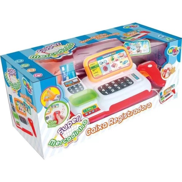Encontraproduto.com.br - MINI CAIXA REGISTRADORA INFANTIL COM MERCADINHO E ACESSORIOS LUZ E SOM MENINO MENINA BRINQUEDO