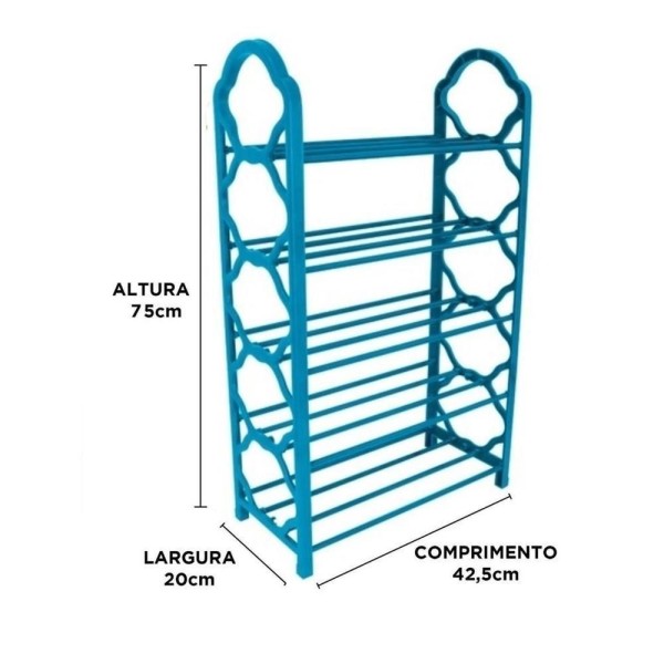 Encontraproduto.com.br - Kit 5 Sapateira Organizadora Azul Com 5 Prateleiras Estante Multiuso Para Ate 10 Pares Vertical