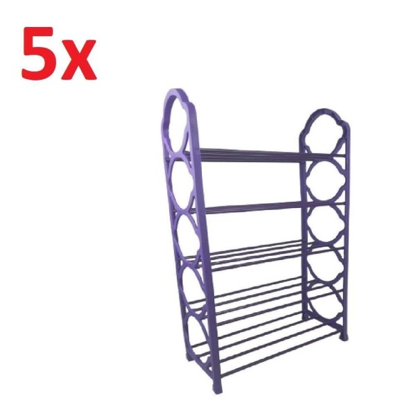 Kit 5 Sapateira Organizadora Roxa Com 5 Prateleiras Estante Multiuso Para Ate 10 Pares Vertical