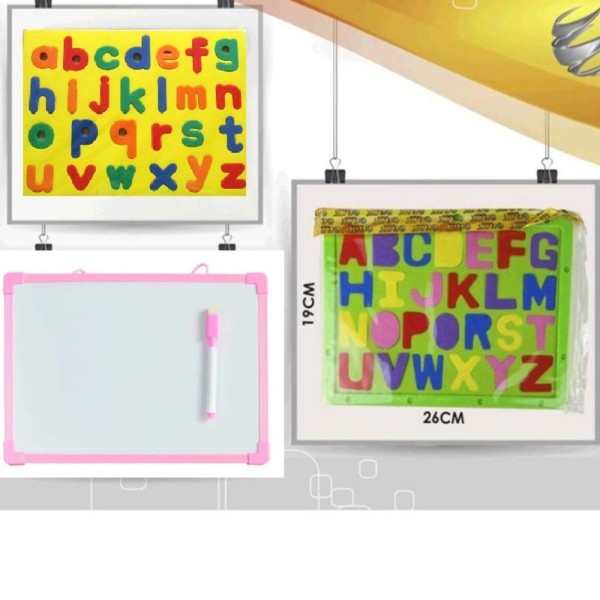 Encontraproduto.com.br - KIT LOUSA QUADRO BRANCO INFANTIL 5 UNIDADES MAGNÉTICO COM LETRAS DIVERTIDAS E CANETA