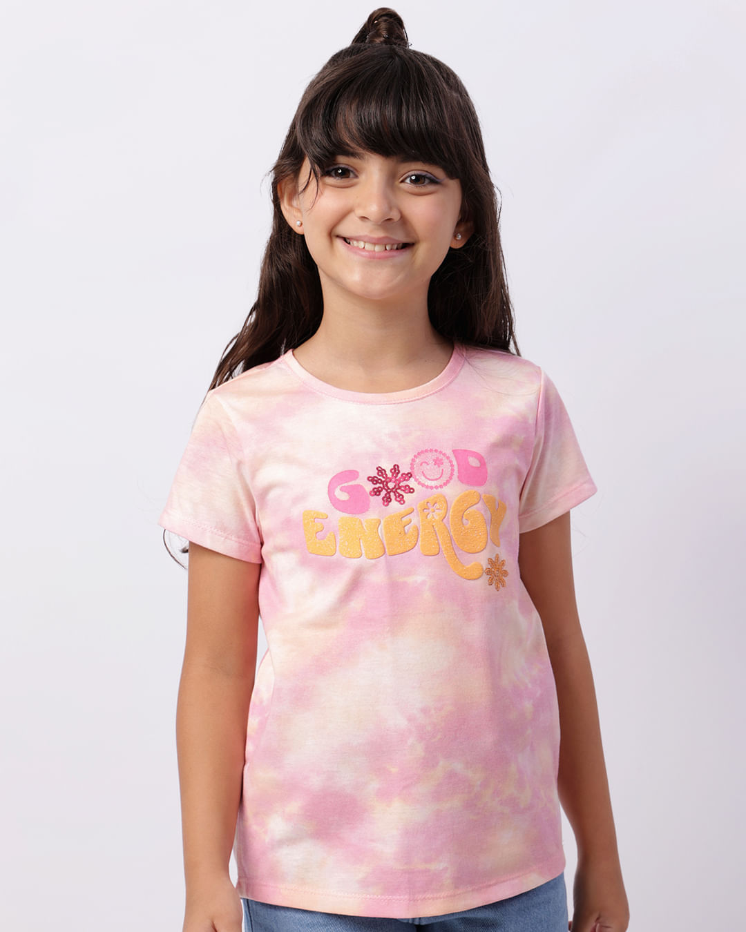Encontraproduto.com.br - Blusa Infantil Manga Curta Mullet Tie Dye  Rosa