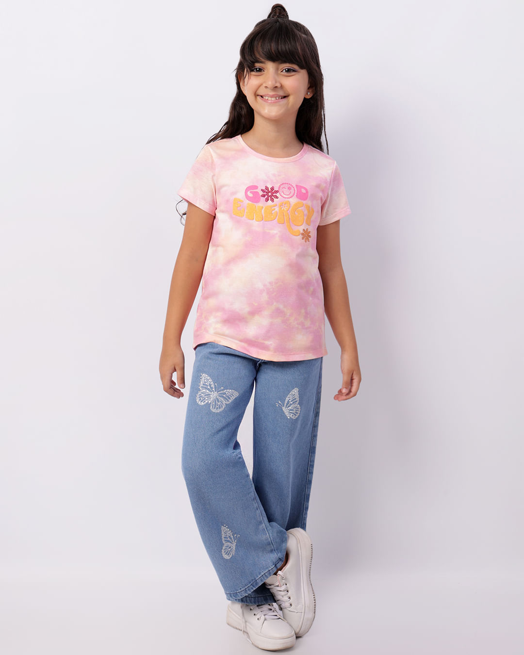 Encontraproduto.com.br - Blusa Infantil Manga Curta Mullet Tie Dye  Rosa