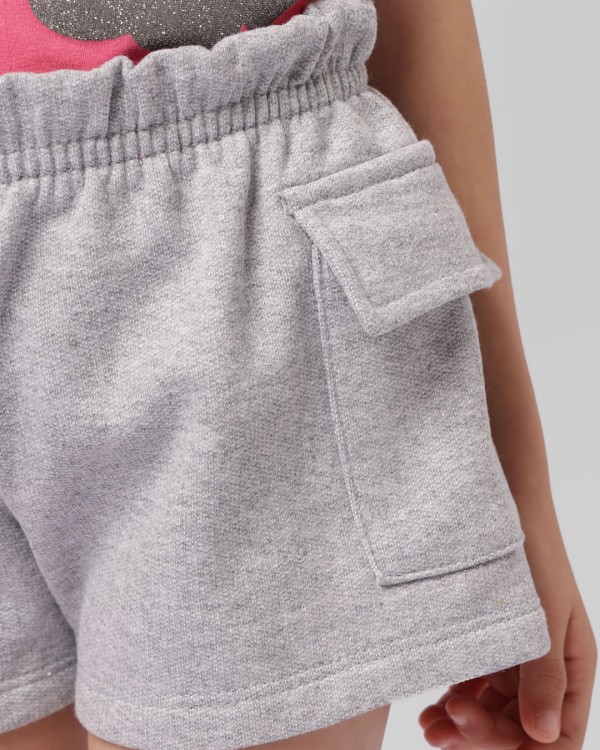 Encontraproduto.com.br - Short Moletom Infantil Curto Cargo Com Glitter Cinza