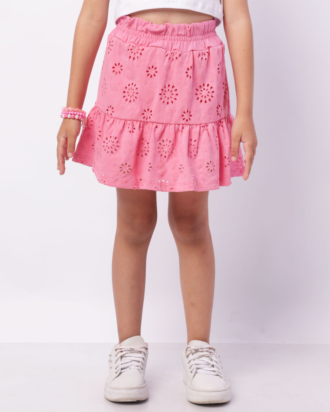 Encontraproduto.com.br - Short Saia Infantil Curto Bordado Laise Rosa
