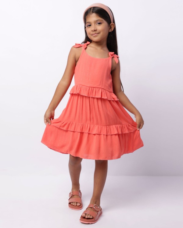 Encontraproduto.com.br - Vestido Infantil Midi Alcinha Lurex Com Babado Coral