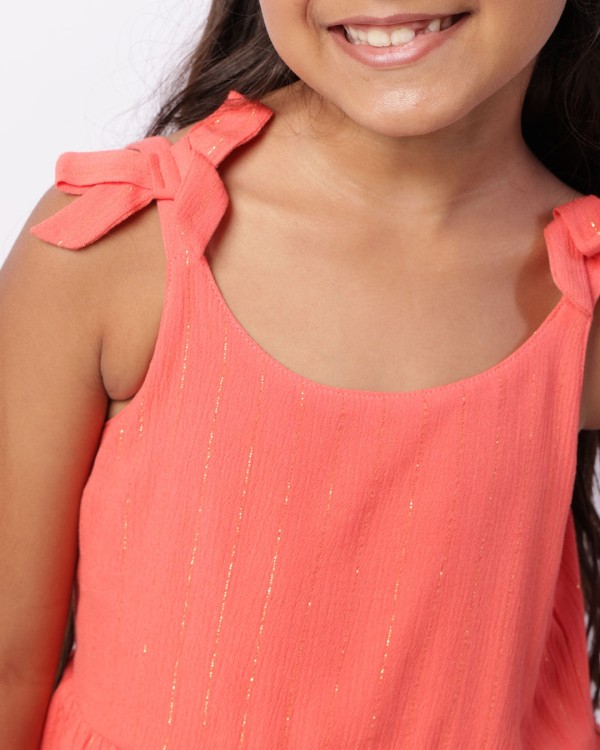 Encontraproduto.com.br - Vestido Infantil Midi Alcinha Lurex Com Babado Coral