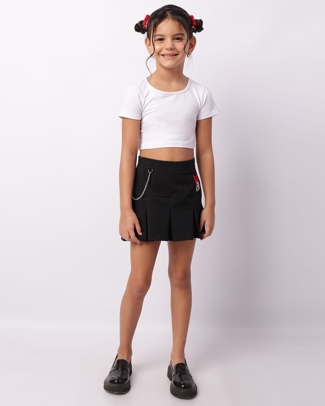 Saia Infantil moletinho Curta Disney Minnie Com Pregas Corrente Preta