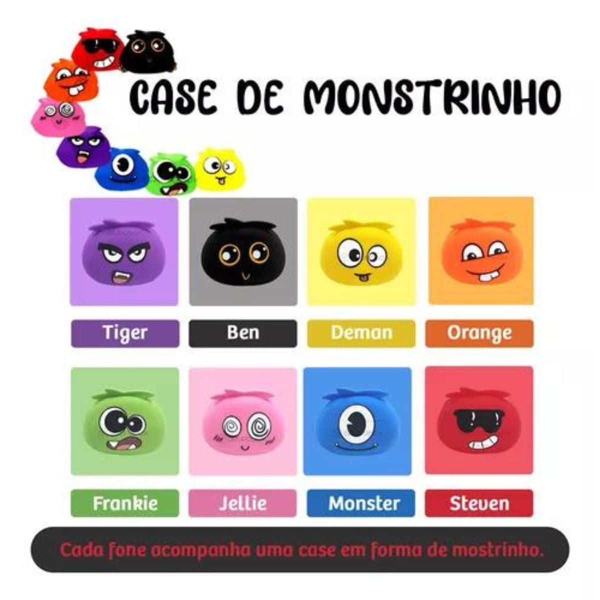 Encontraproduto.com.br - Fone De Ouvido Jellie Monster Super Bass Graves Cabo Reforçado In-ear Colorido Microfone Com Case