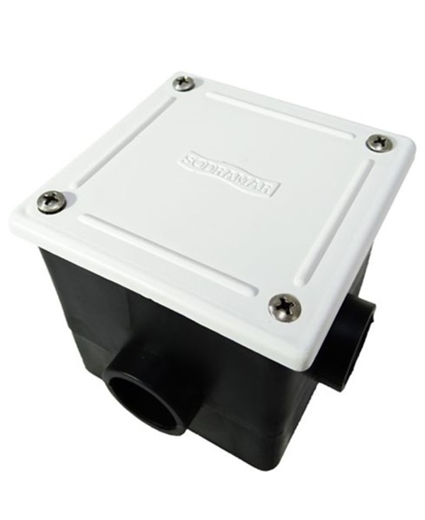Encontraproduto.com.br - Caixa de Passagem Sodramar Plástica Base Quadrada com Tampa de Aço Inox e Prensa Cabo