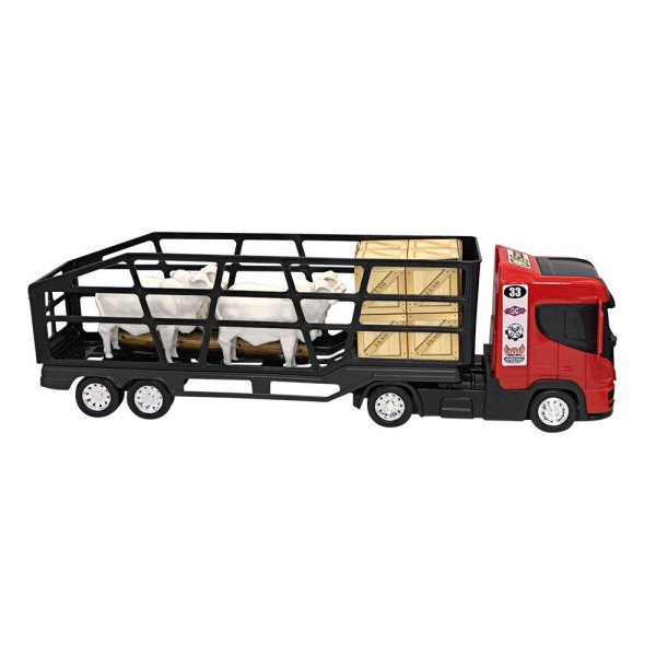 Encontraproduto.com.br - Caminhão De Brinquedo Com Animais Boiadeiro Vermelho
