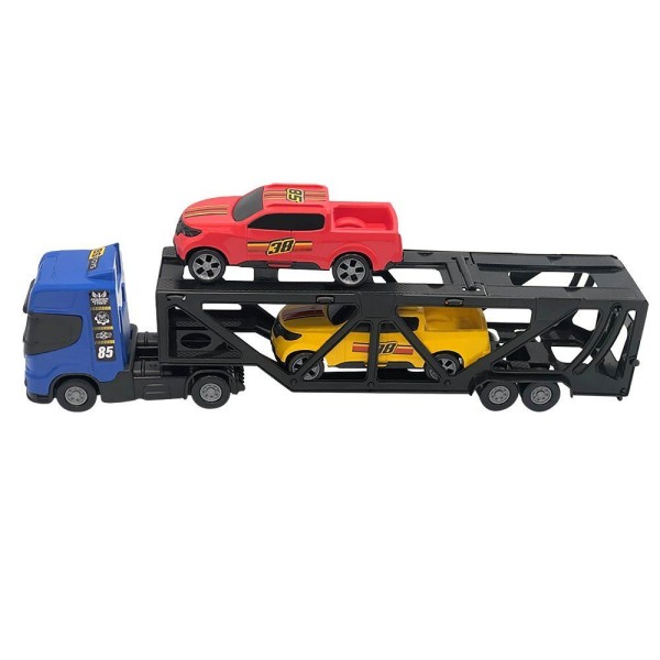 Encontraproduto.com.br - Caminhão Cegonheira Brinquedo 02 Carrinhos Cabine Azul