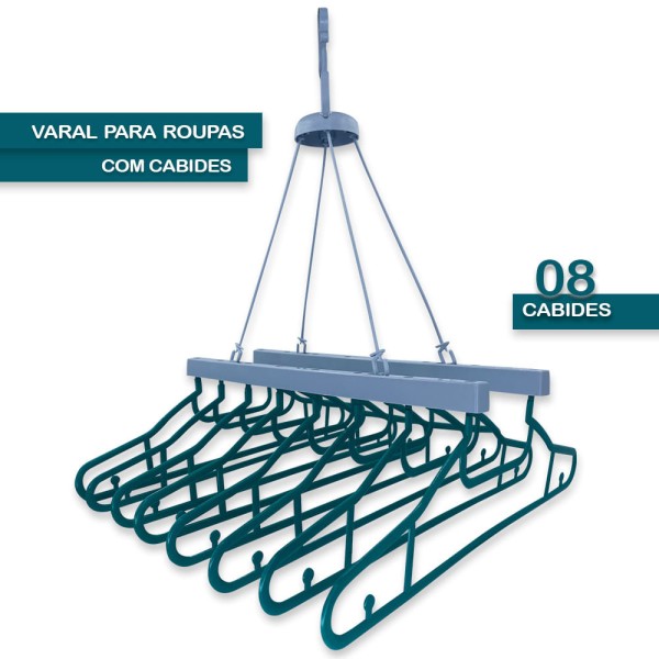 Encontraproduto.com.br - Varal para Pendurar Camisetas e Camisas Multiuso 08 Cabides