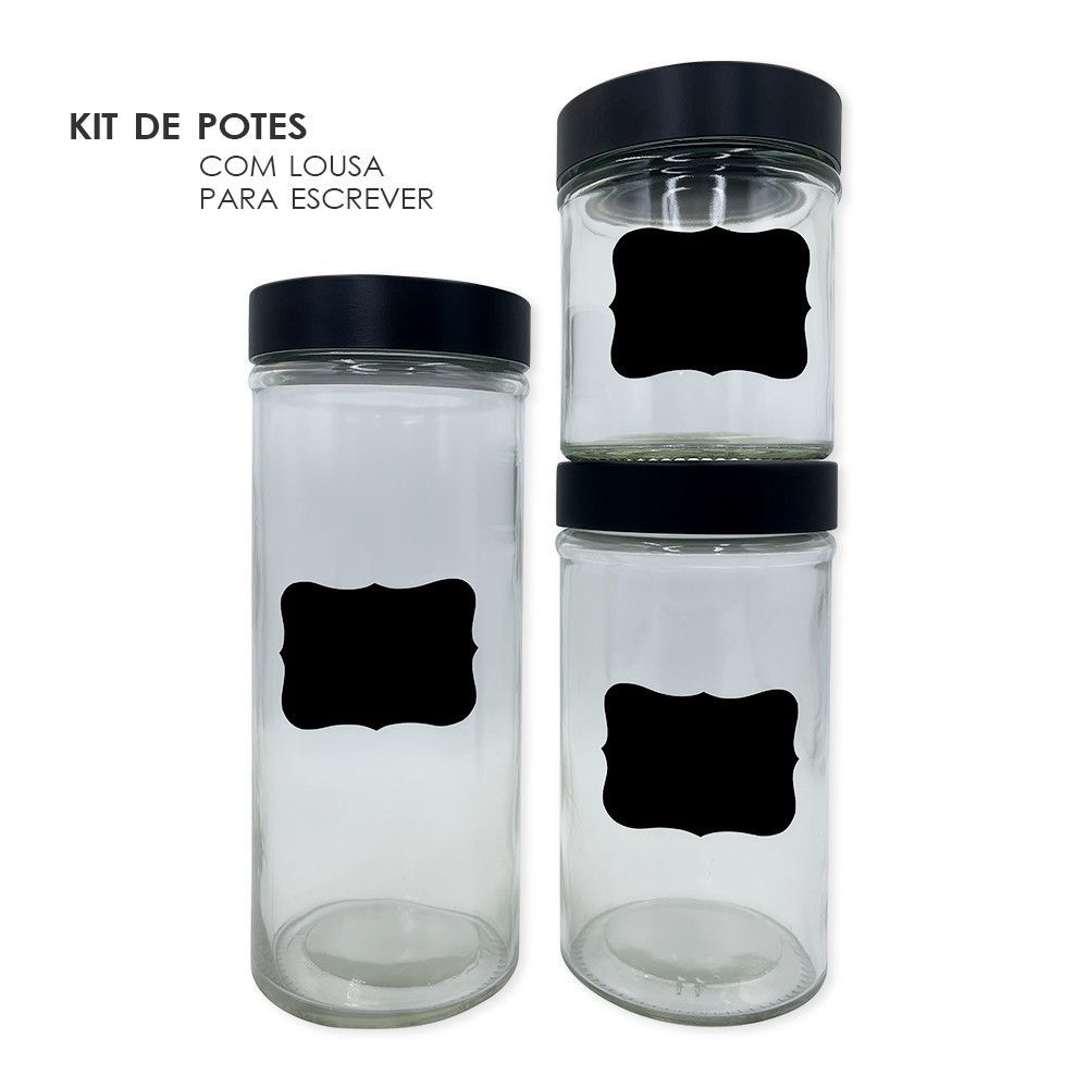 Encontraproduto.com.br - 03 Potes De Vidro Para Alimentos Com Etiqueta Para Escrever