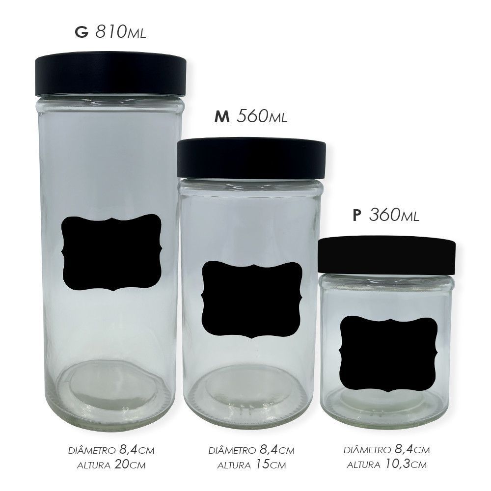 Encontraproduto.com.br - 03 Potes De Vidro Para Alimentos Com Etiqueta Para Escrever