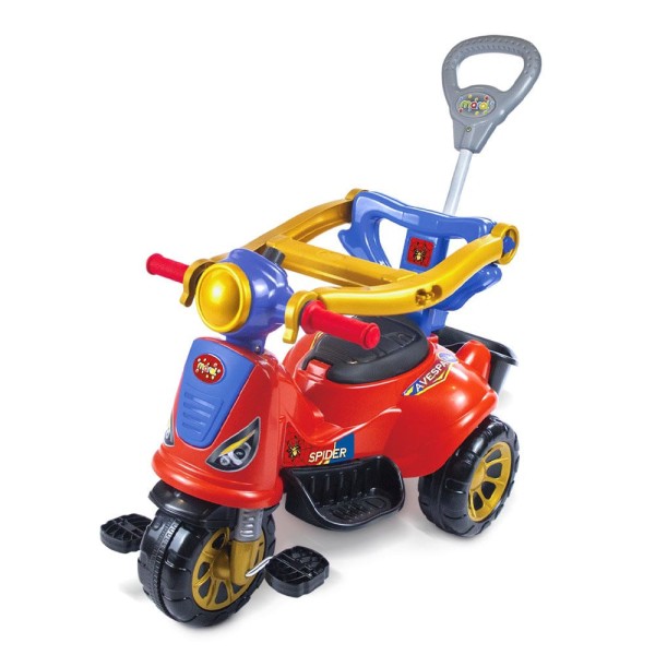Encontraproduto.com.br - Triciclo Infantil Spider Alça Segurança Porta Objetos Haste