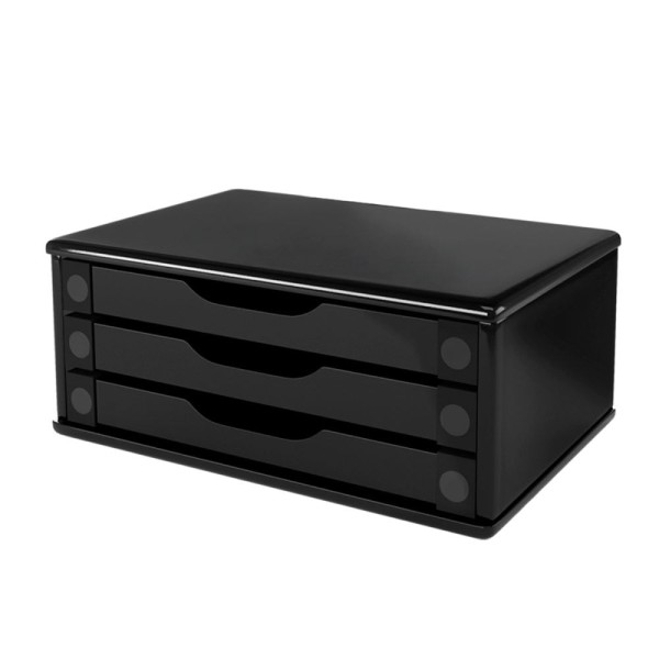 Encontraproduto.com.br - Suporte Apoio Para Monitor De Madeira Com 3 Gavetas Preto