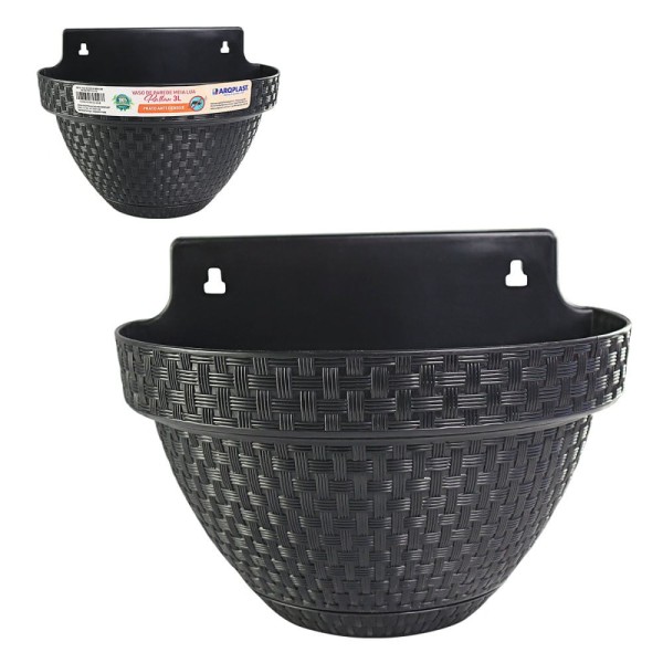 Encontraproduto.com.br - Vaso de Parede Preto Atraia Beleza e Proteção com Meia Lua Rattan de 3 Litros para Plantas e Flores