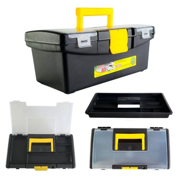 Encontraproduto.com.br - Maleta Ferramentas 31cmx18cm Abertura Na Tampa E Divisão Central Com Trava Ideal Para Profissionais E Amadores