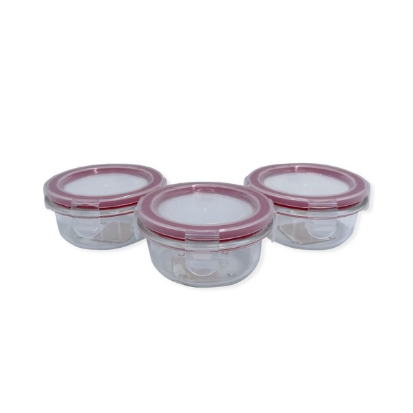 Encontraproduto.com.br - Conjunto 3 Potes De Vidro Com Tampa Hermética Redondo 150ml