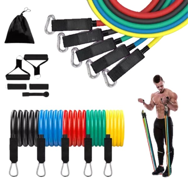 Encontraproduto.com.br - Kit 11 Faixas Elásticas Novidade em Ginástica Multifuncional para Extensores Musculação e Alongamento