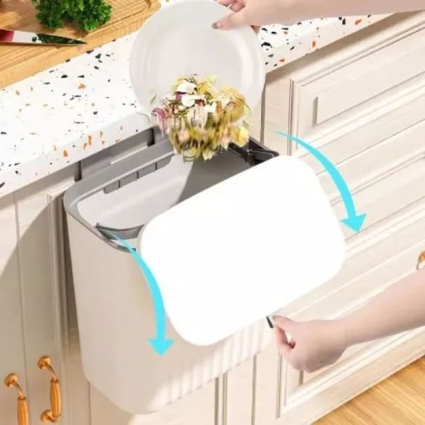Encontraproduto.com.br - Lixeira Suspensa Inovação com Tampa Capacidade para 09 Litros para Cozinha Instalação em Portas e Gavetas Sem Furos