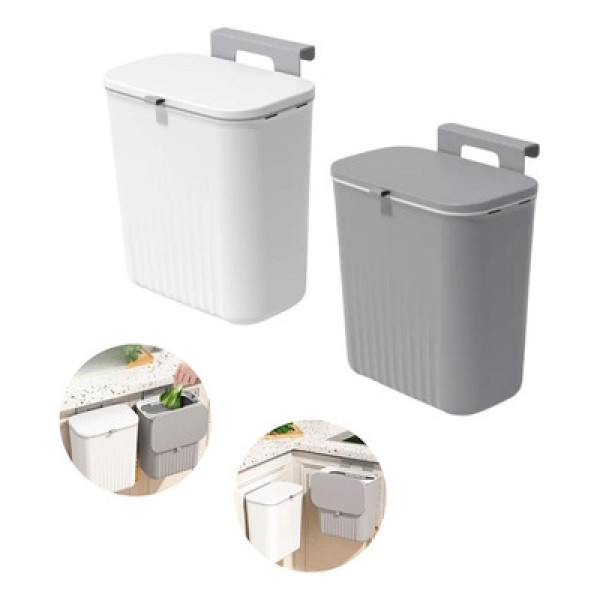 Encontraproduto.com.br - Lixeira Suspensa Solução Compacta 09 Litros para Cozinha com Tampa e Suporte em Portas Lançamento Especial