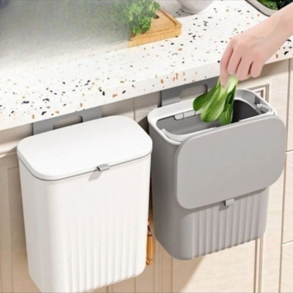 Encontraproduto.com.br - Lixeira Suspensa Solução Compacta 09 Litros para Cozinha com Tampa e Suporte em Portas Lançamento Especial