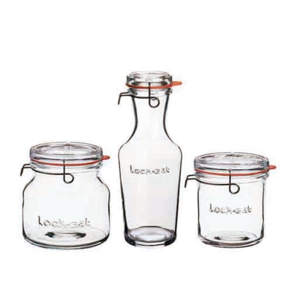 Encontraproduto.com.br - Jogo com Jarra 1 L - Pote 750 ml - Pote 1.5 L com Tampa Lock Eat - 30608001 - Luigi Bormioli