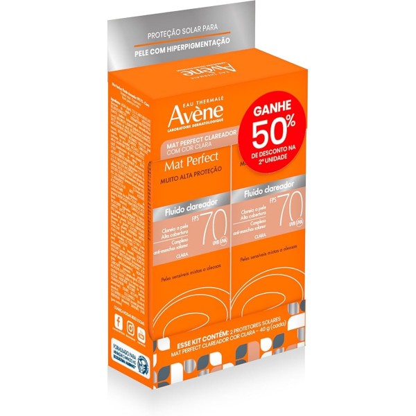 Kit Protetor Solar Facial Avène Mat Perfect Clara Fps70 40g+50% de Desconto na 2ª Unidade