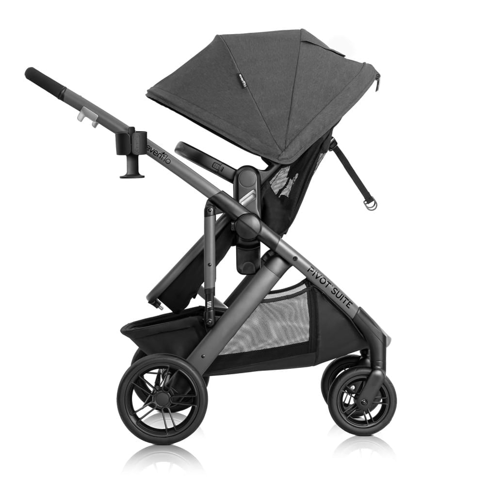 Encontraproduto.com.br - Carrinho de Bebê Travel System com Cadeirinha LiteMax, Suspensão Traseira e 6 Modos de Usar, Evenflo Pivot Suite, Cinza