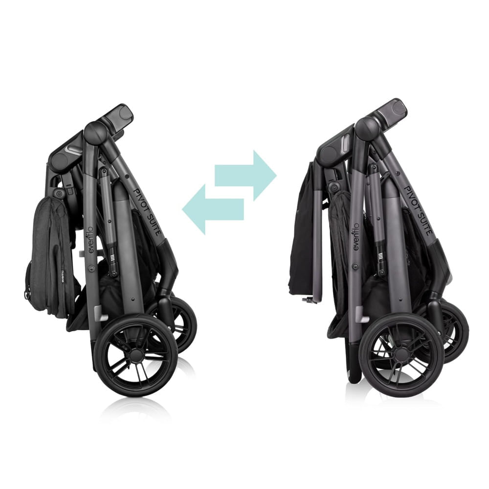 Encontraproduto.com.br - Carrinho de Bebê Travel System com Cadeirinha LiteMax, Suspensão Traseira e 6 Modos de Usar, Evenflo Pivot Suite, Cinza