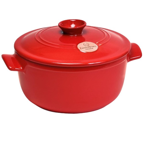 Encontraproduto.com.br - Caçarola com Tampa 2,5 L Emile Henry em Cerâmica Vermelha - 22 cm