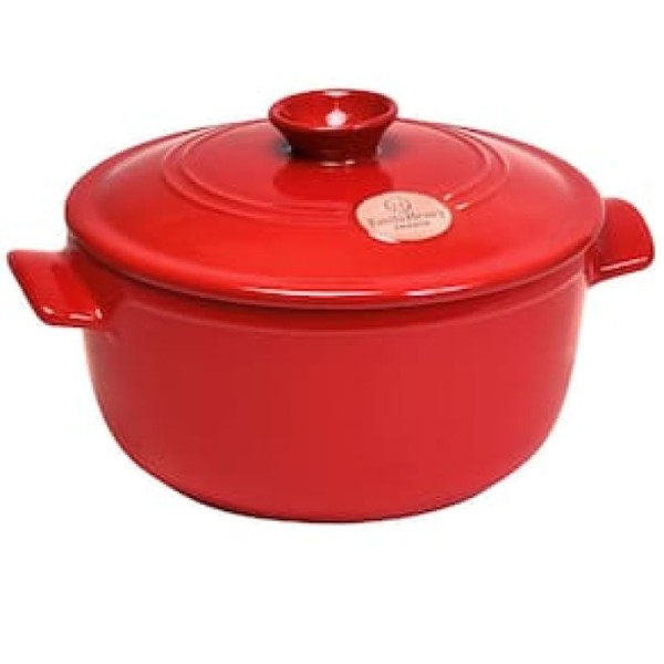 Encontraproduto.com.br - Caçarola com Tampa 2,5 L Emile Henry em Cerâmica Vermelha - 22 cm