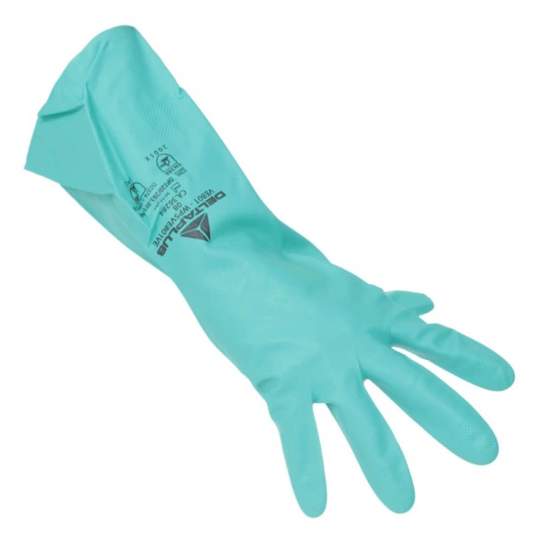 Encontraproduto.com.br - Luva Nitrílica Delta Plus Nitrex Verde Flocada 33CM 8/M