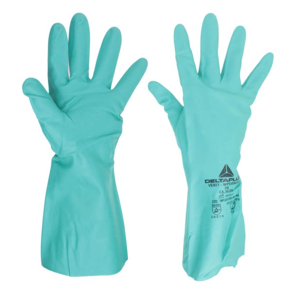 Encontraproduto.com.br - Luva Nitrílica Delta Plus Nitrex Verde Flocada 33CM 8/M