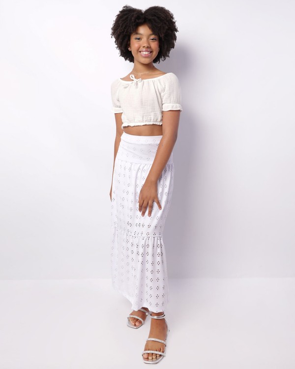Encontraproduto.com.br - Saia Juvenil Longa Três Marias Laise Branca