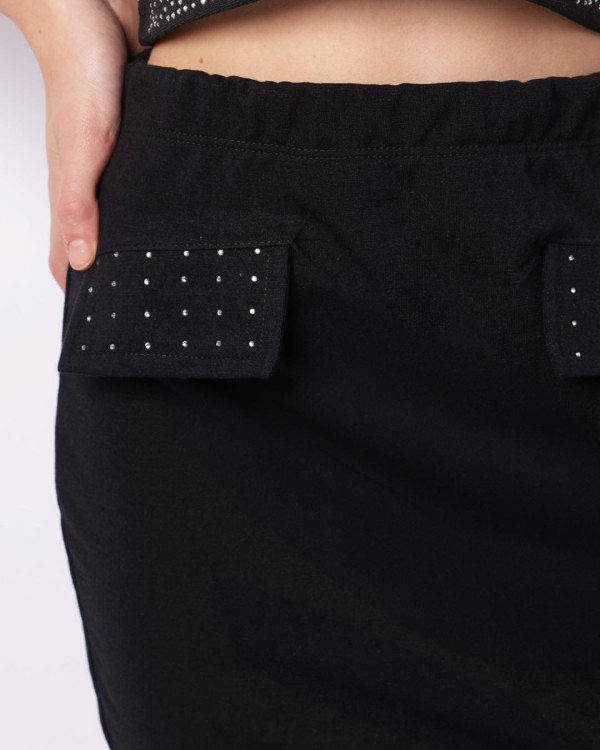 Encontraproduto.com.br - Saia Juvenil Curta Lapela Com Strass Preta