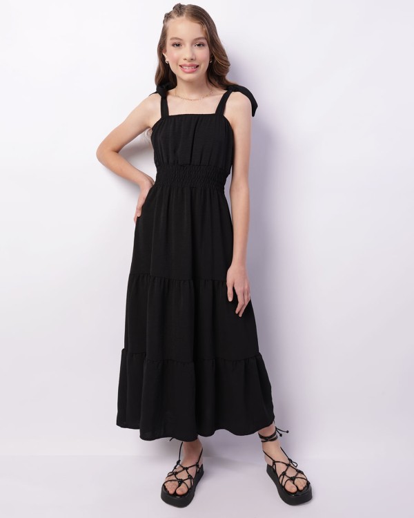 Encontraproduto.com.br - Vestido Juvenil Longo Duna Três Marias Com Lastex Preto