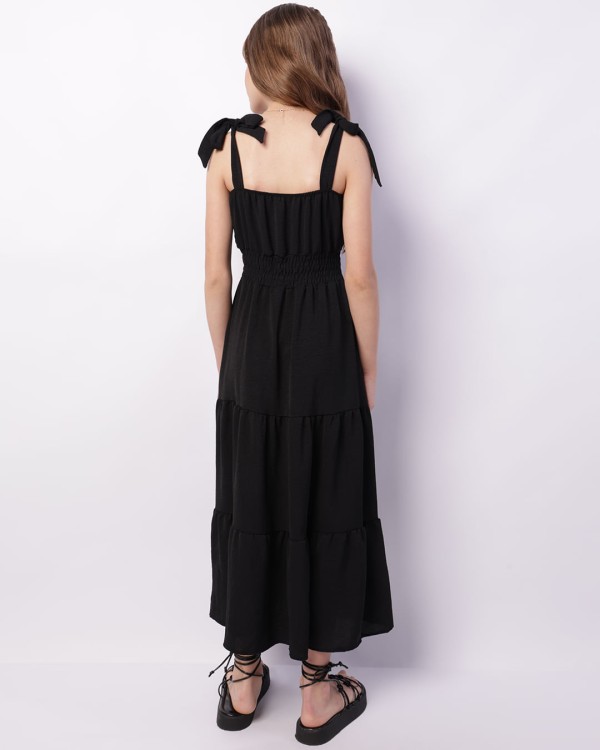 Encontraproduto.com.br - Vestido Juvenil Longo Duna Três Marias Com Lastex Preto