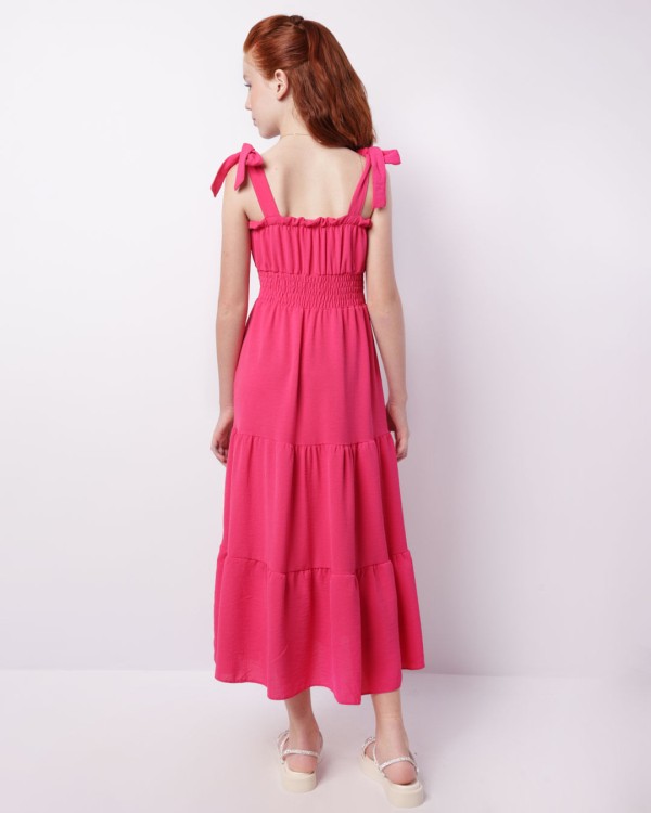 Encontraproduto.com.br - Vestido Juvenil Midi Duna Três Marias Alça Com Laço Rosa